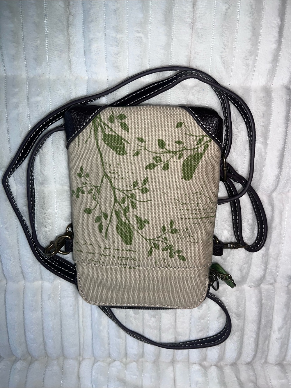 Chala Beige Crossbody with Teal and Brown Bird Applique - Picture 10 of 11